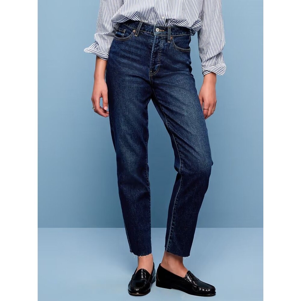 Old Navy Button-Fly OG Straight Ankle Jeans Womens 10 Blue Dark Wash Raw Hem NEW